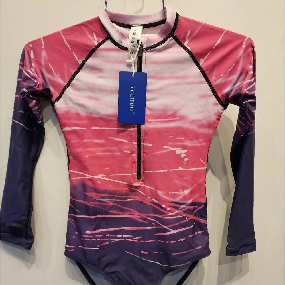 Yolipuli New Girls Swimsuit Long Sleeve Rashguard Sun‎ Protectant Girls Size XXL